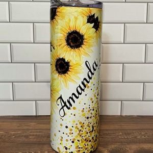 Personalized Sunflower 20oz Stainless Steel Tumbler with Metal Lid